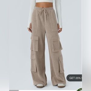 Halara Women's Mid-Rise Drawstring Pants Cargo Pockets Size XLarge Mocha
